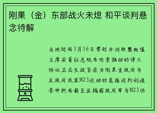 刚果（金）东部战火未熄 和平谈判悬念待解